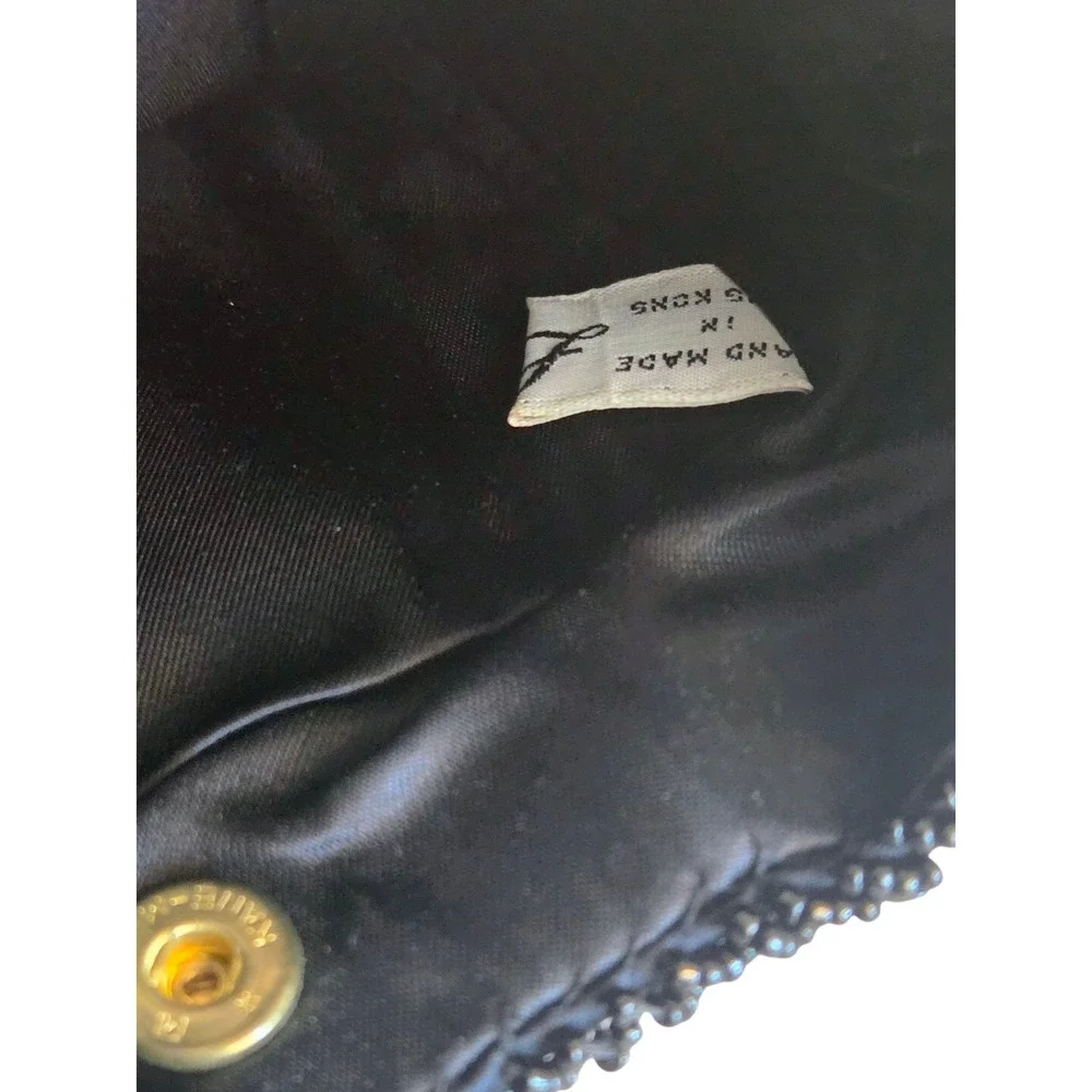 Black Beaded Vintage Purse Evening Bag Korea Double Chain Strap Lined‎ Tassels